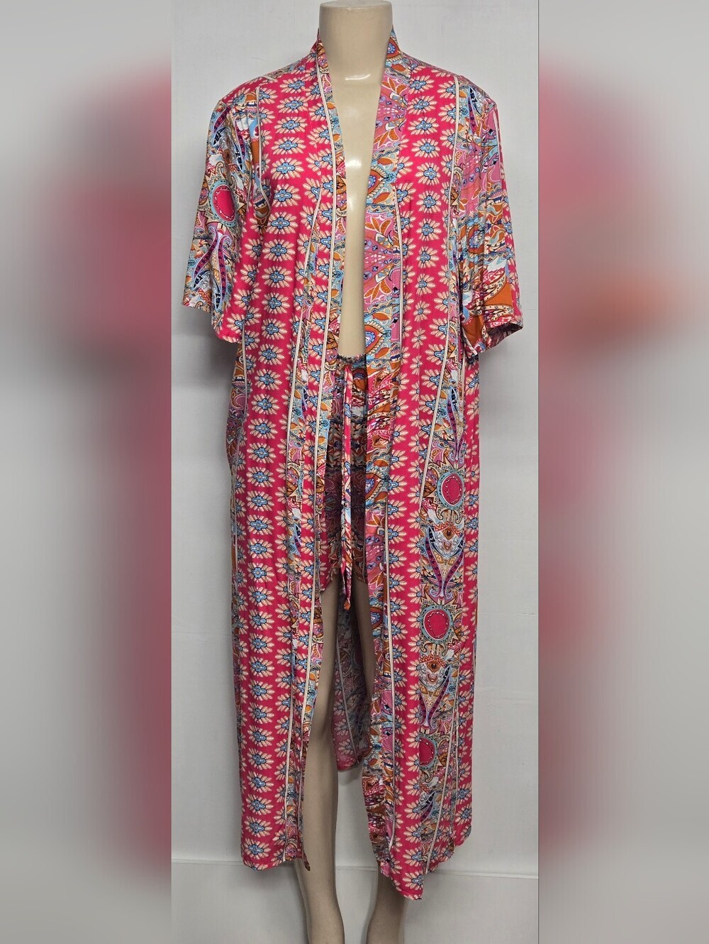 Shein L Two Piece Beach Pool Home Vacation Set Robe Shorts Bohemian